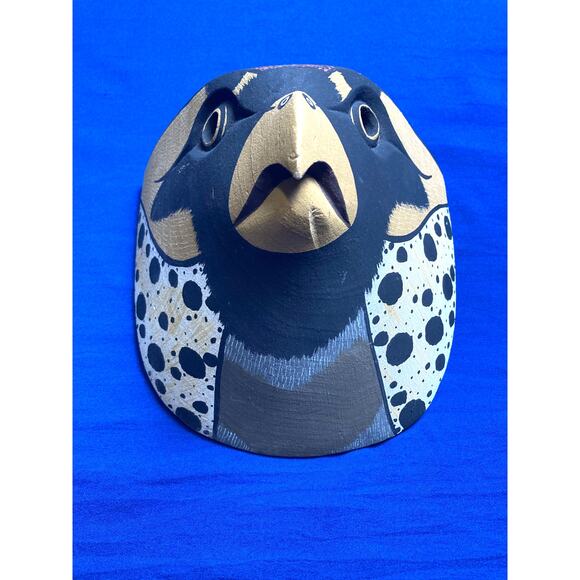 Carved Hand Painted Wood Bird of Pray Mask Signed 6x6x5 - Picture 1 of 10